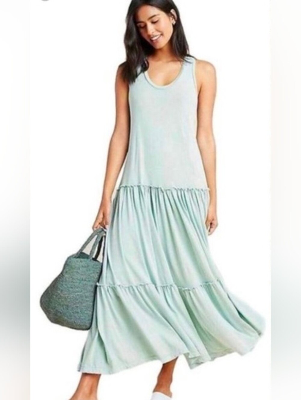 Anthropologie Sundry Tiered Maxi Dress Size 0 Sleeveless Racerback Mint Color